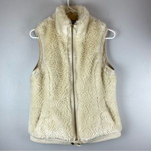 EUC ROZ & ALI Small Faux Fur Vest Faux Suede Trim Dble Snap Zip